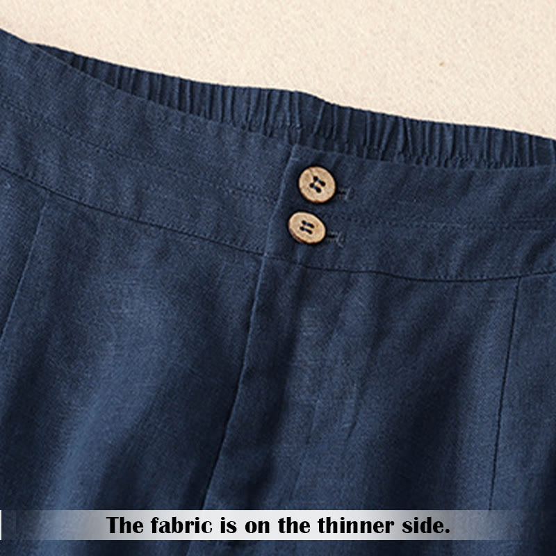 Pantalon large en lin pour femme, style décontracté et simple, avec poches zippées, motif Buddha Stones , été - image 57