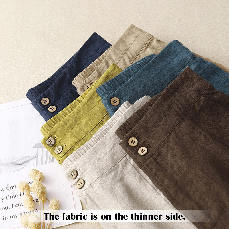 Pantalon large en lin pour femme, style décontracté et simple, avec poches zippées, motif Buddha Stones , été - image 68