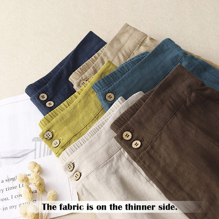 Pantalon large en lin pour femme, style décontracté et simple, avec poches zippées, motif Buddha Stones , été - image 68