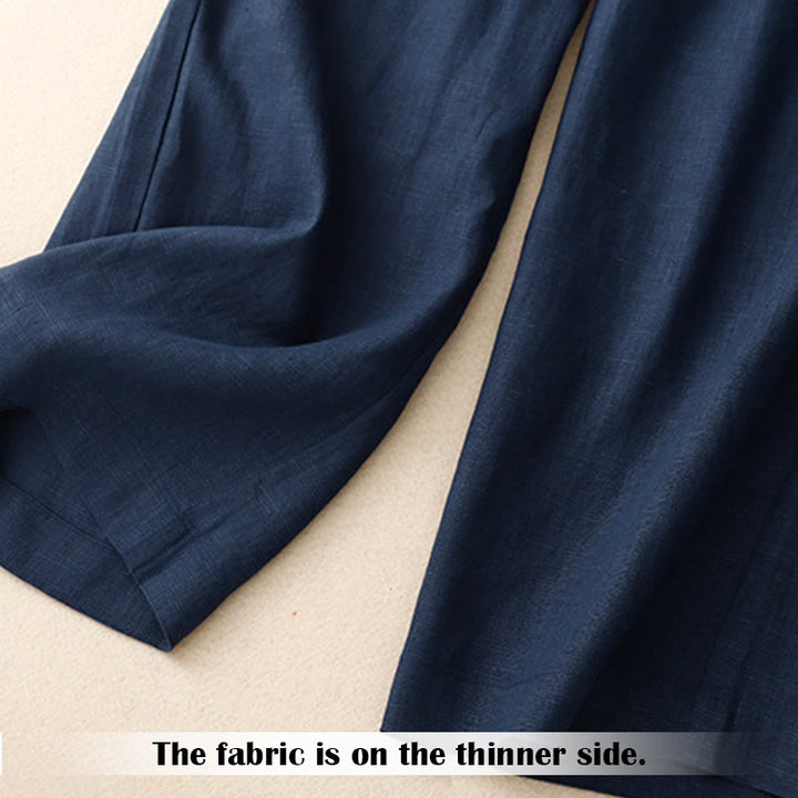 Pantalon large en lin pour femme, style décontracté et simple, avec poches zippées, motif Buddha Stones , été - image 60