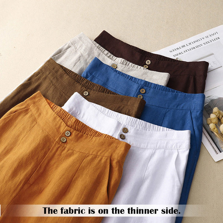 Pantalon large en lin pour femme, style décontracté et simple, avec poches zippées, motif Buddha Stones , été - image 69