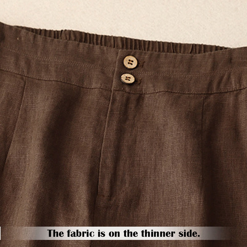 Pantalon large en lin pour femme, style décontracté et simple, avec poches zippées, motif Buddha Stones , été - image 63