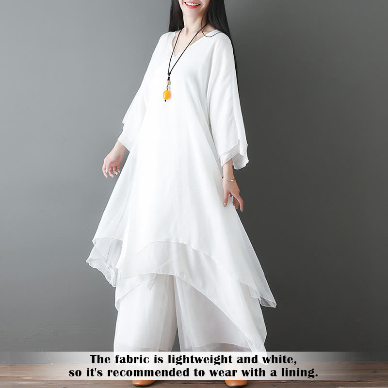 Robe tunique mi-longue à col en V Buddha Stones Pantalon à jambe large Vêtements de danse pour la pratique de la méditation zen - image 1