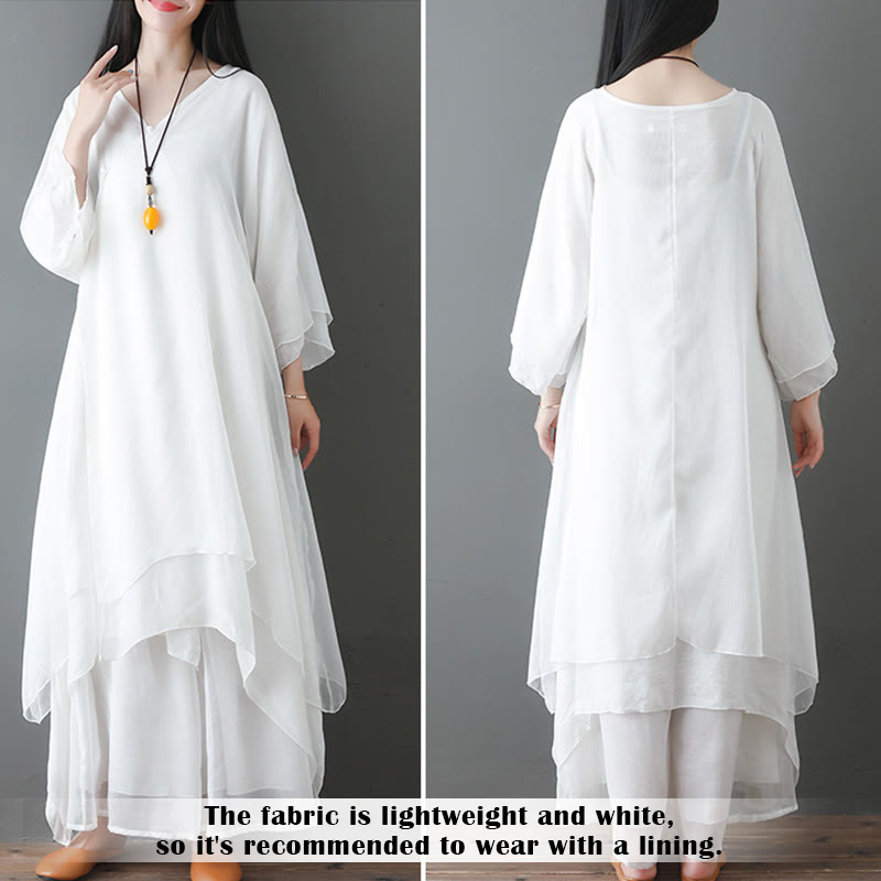 Robe tunique mi-longue à col en V Buddha Stones Pantalon à jambe large Vêtements de danse pour la pratique de la méditation zen - image 8