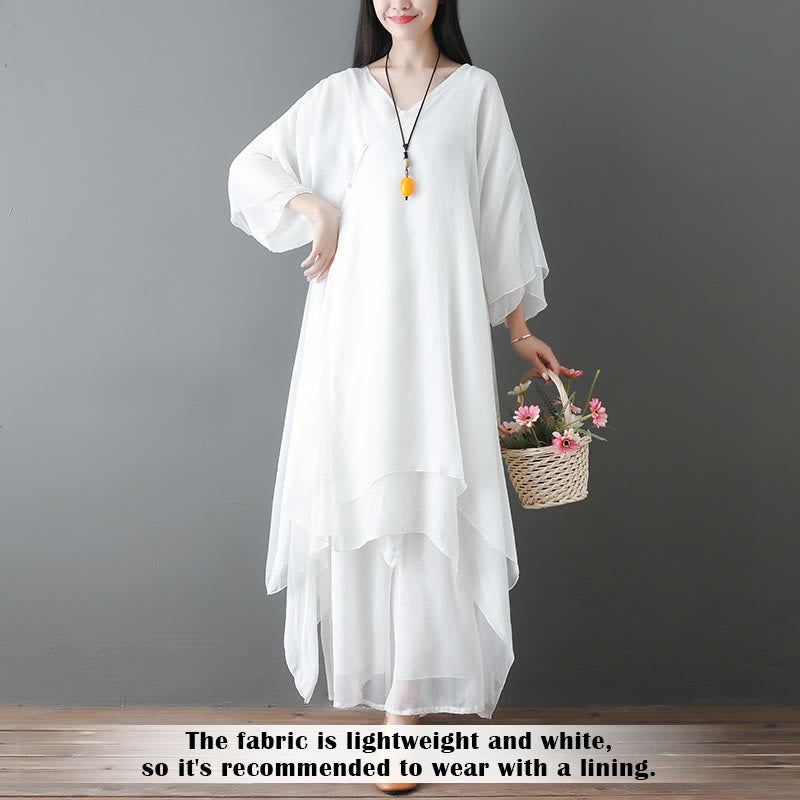 Robe tunique midi à col en V, pantalon large, Buddha Stones , vêtements de méditation, de zen et de danse - image 2