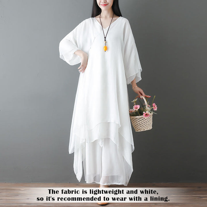 Robe tunique midi à col en V, pantalon large, Buddha Stones , vêtements de méditation, de zen et de danse - image 2