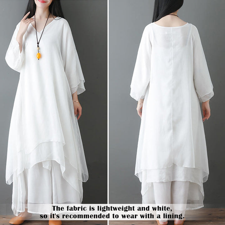 Robe tunique midi à col en V, pantalon large, Buddha Stones , vêtements de méditation, de zen et de danse - image 6