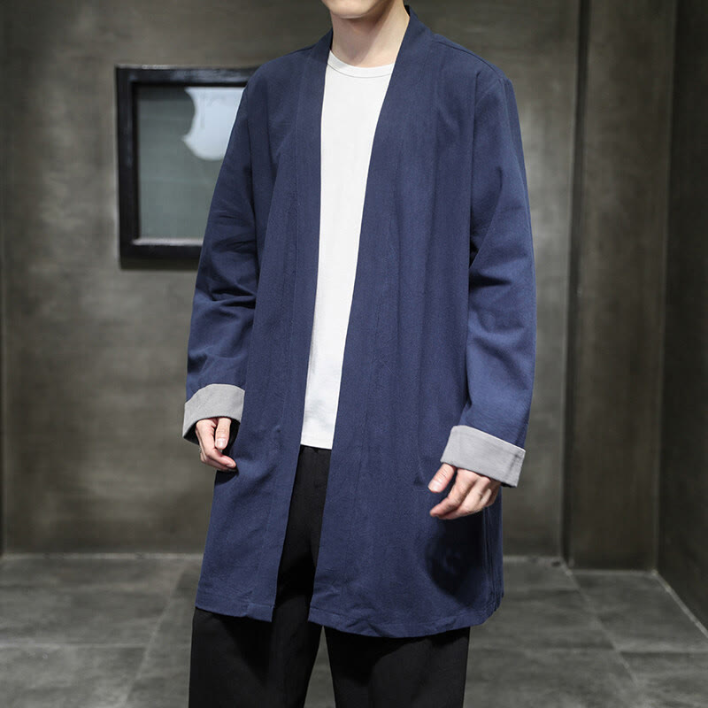 Veste kimono vintage en coton et lin pour homme, style zen, style printemps, Buddha Stones - image 3