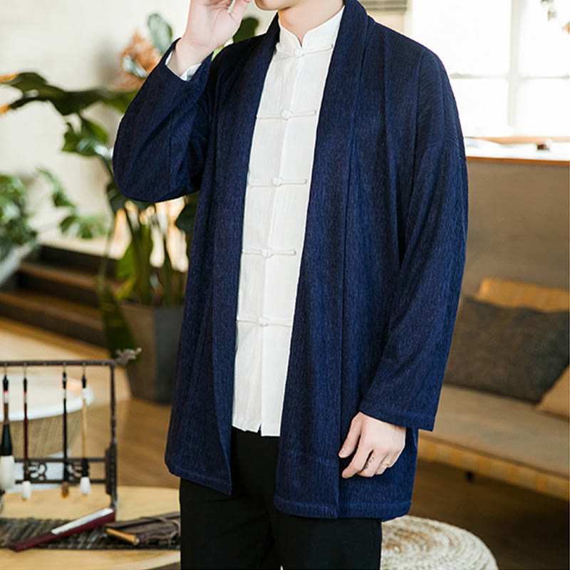 Veste kimono en coton et lin pour homme, couleur pure, motif Buddha Stones , printemps - image 14