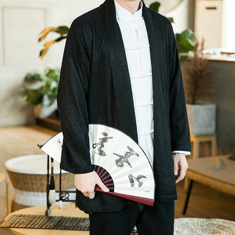 Veste kimono en coton et lin pour homme, couleur pure, motif Buddha Stones , printemps - image 2