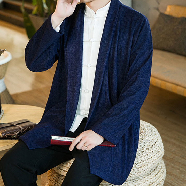 Veste kimono en coton et lin pour homme, couleur pure, motif Buddha Stones , printemps - image 17