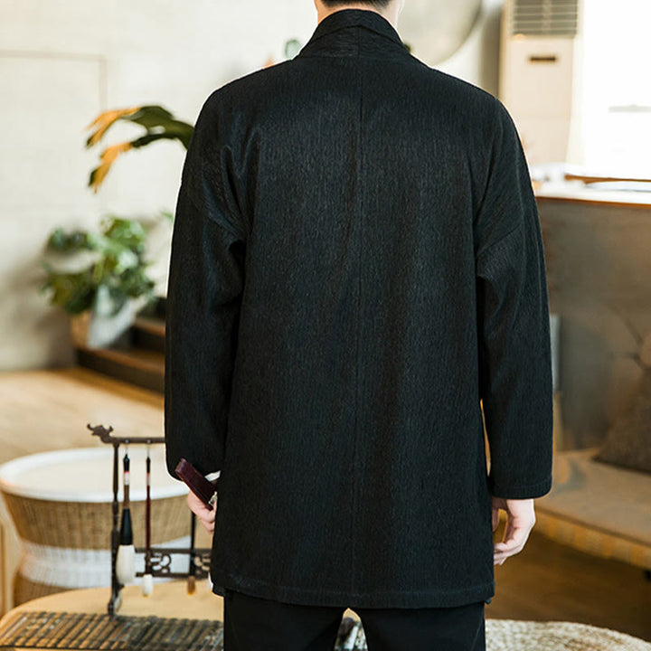Veste kimono en coton et lin pour homme, couleur pure, motif Buddha Stones , printemps - image 3