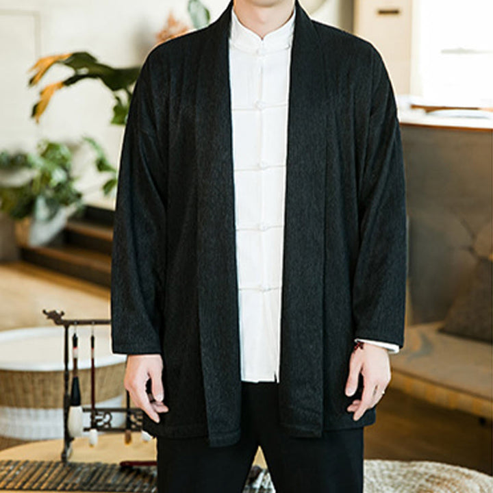 Veste kimono en coton et lin pour homme, couleur pure, motif Buddha Stones , printemps - image 5