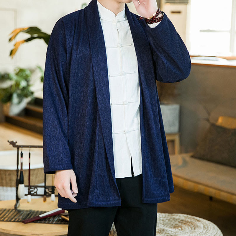 Veste kimono en coton et lin pour homme, couleur pure, motif Buddha Stones , printemps - image 16