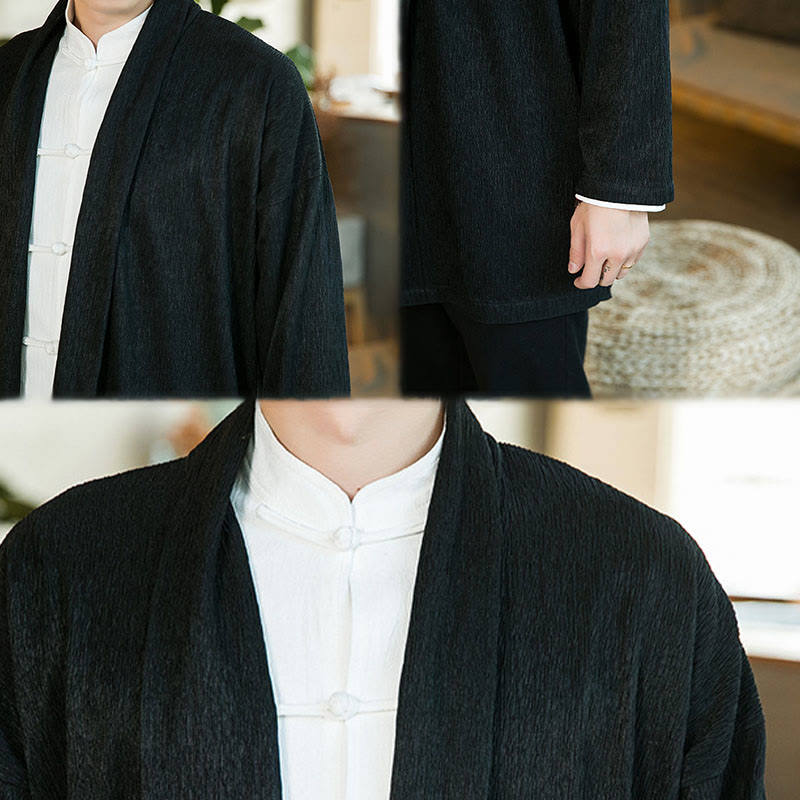 Veste kimono en coton et lin pour homme, couleur pure, motif Buddha Stones , printemps - image 9