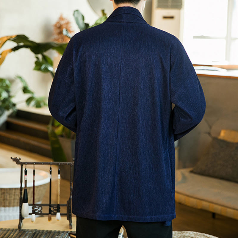 Veste kimono en coton et lin pour homme, couleur pure, motif Buddha Stones , printemps - image 13