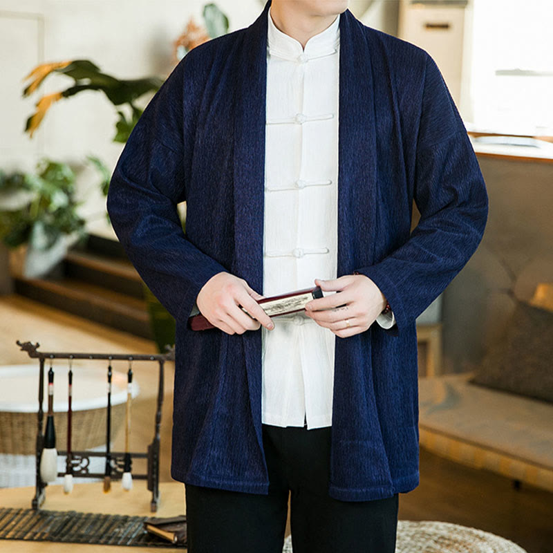 Veste kimono en coton et lin pour homme, couleur pure, motif Buddha Stones , printemps - image 15