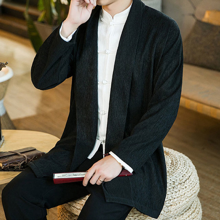 Veste kimono en coton et lin pour homme, couleur pure, motif Buddha Stones , printemps - image 8
