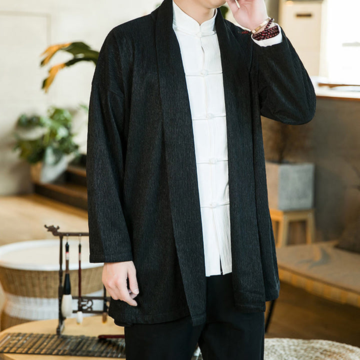Veste kimono en coton et lin pour homme, couleur pure, motif Buddha Stones , printemps - image 6