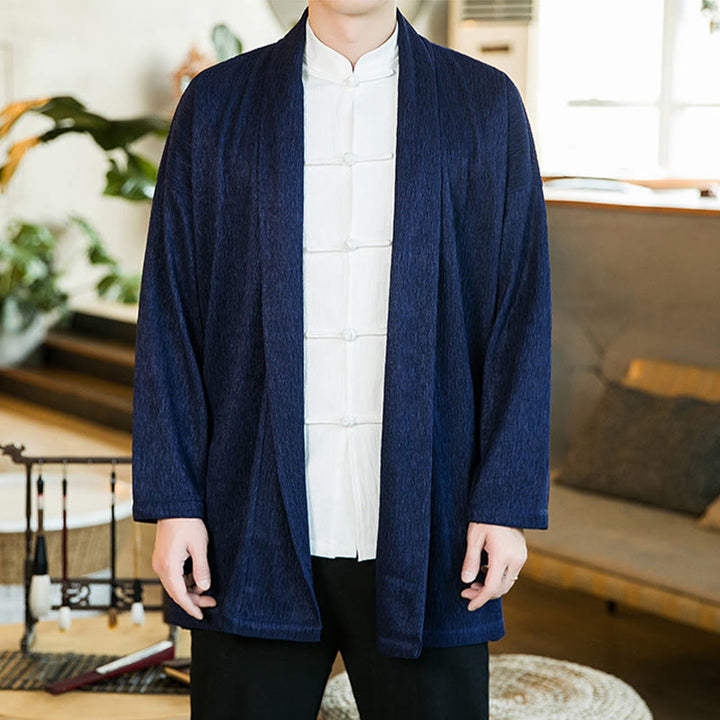 Veste kimono en coton et lin pour homme, couleur pure, motif Buddha Stones , printemps - image 12