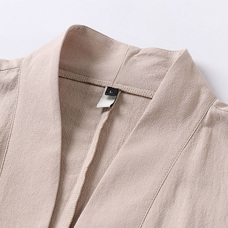 Veste kimono en coton et lin pour homme, manches longues, boutons, motif Buddha Stones, ouverte sur le devant, avec poches - image 5