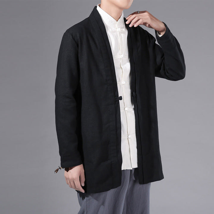 Veste kimono à manches longues pour homme, décontractée, unie, simple, en coton et lin, avec motif Buddha Stones - Noir - US/UK/AU42，EU52 (3XL) - image 12