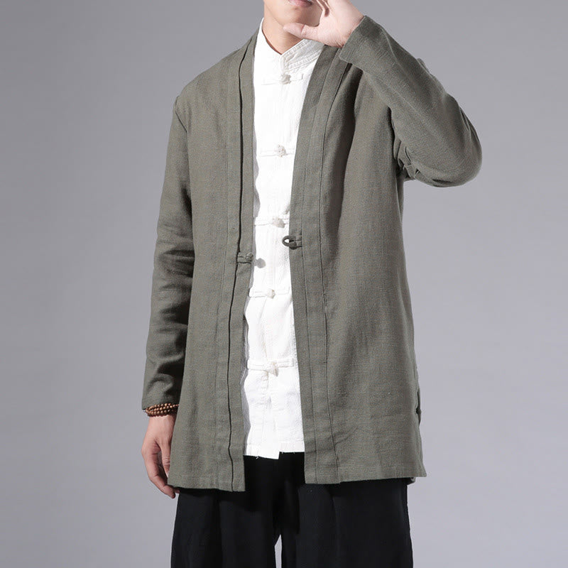 Veste kimono à manches longues pour homme, décontractée, unie, simple, en coton et lin, avec motif Buddha Stones - image 3