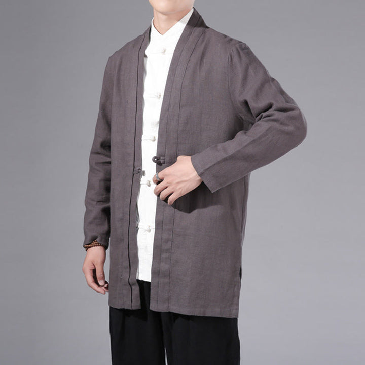 Veste kimono à manches longues pour homme, motif simple et uni, en coton et lin, avec Buddha Stones - image 32