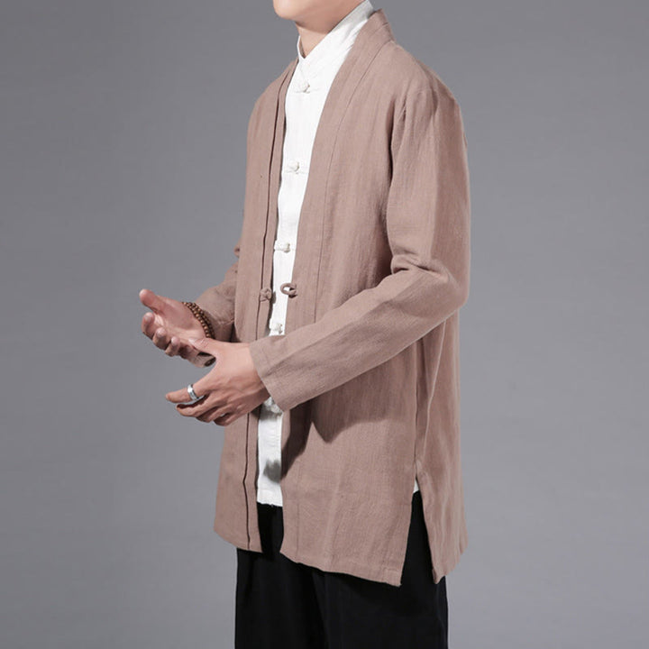 Veste kimono à manches longues pour homme, décontractée, unie, simple, en coton et lin, avec motif Buddha Stones - image 27