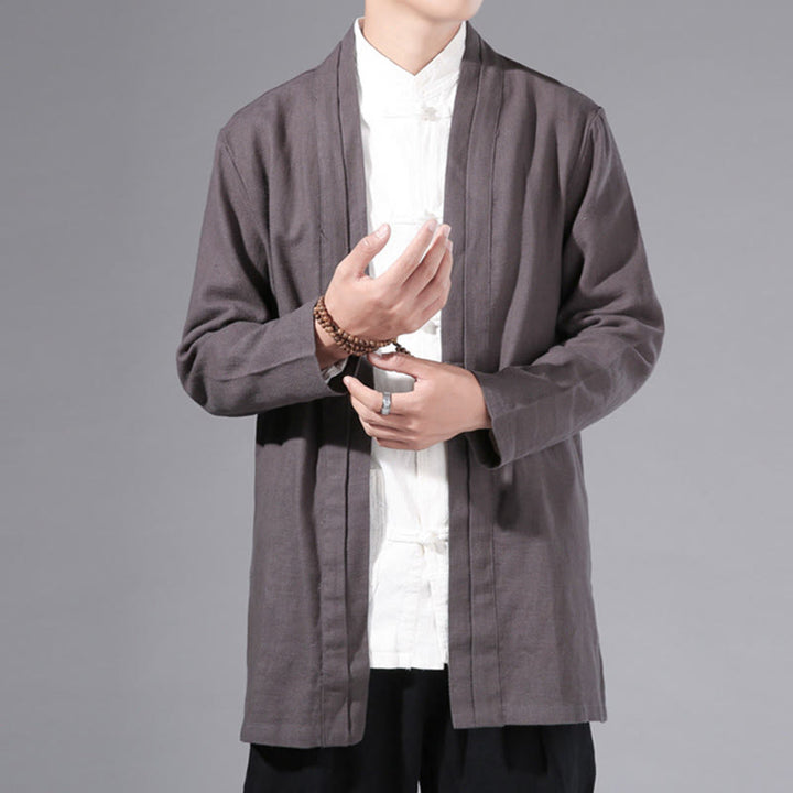 Veste kimono à manches longues pour homme, motif simple et uni, en coton et lin, avec Buddha Stones - image 30