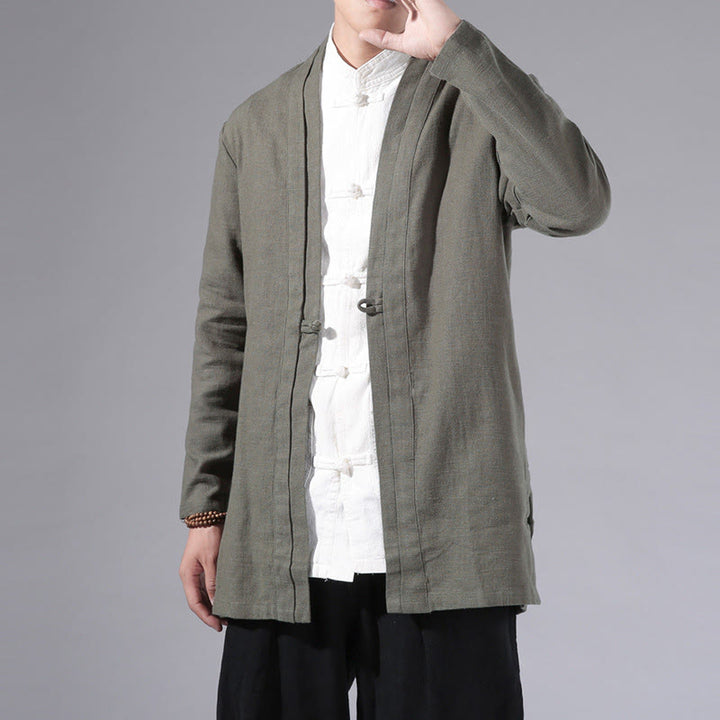 Veste kimono à manches longues pour homme, motif simple et uni, en coton et lin, avec Buddha Stones - image 2