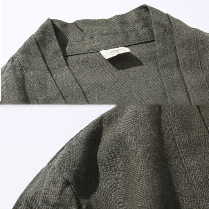 Veste kimono à manches longues pour homme, motif simple et uni, en coton et lin, avec Buddha Stones - image 7