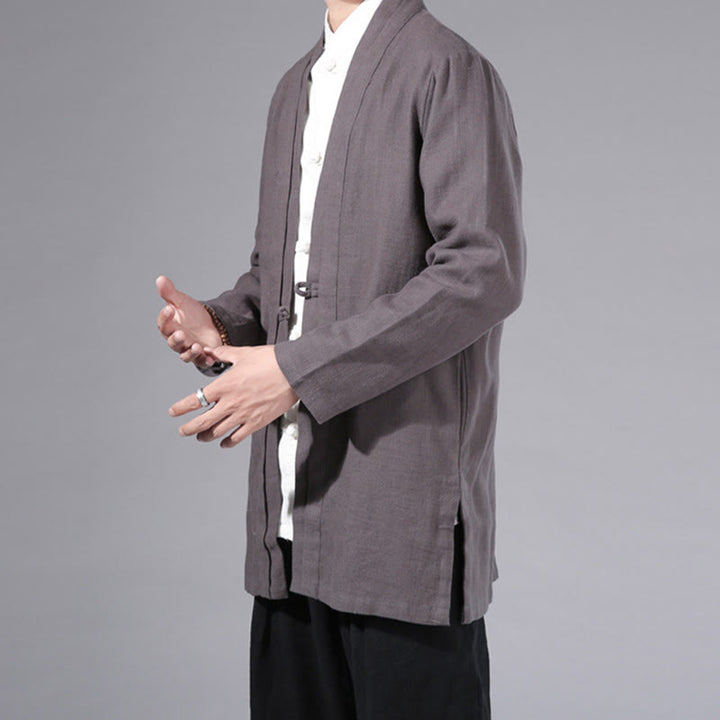 Veste kimono à manches longues pour homme, décontractée, unie, simple, en coton et lin, avec motif Buddha Stones - image 34