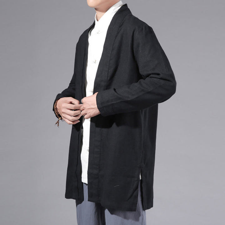 Veste kimono à manches longues pour homme, décontractée, unie, simple, en coton et lin, avec motif Buddha Stones - image 14