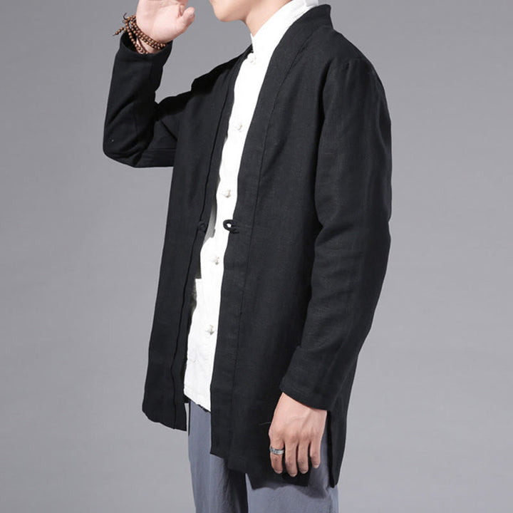 Veste kimono à manches longues pour homme, motif simple et uni, en coton et lin, avec Buddha Stones - image 12