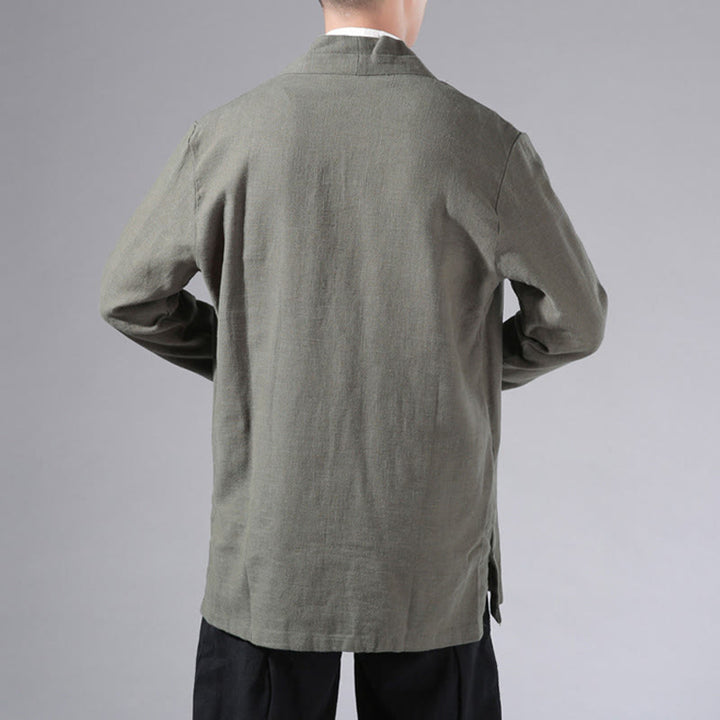 Veste kimono à manches longues pour homme, motif simple et uni, en coton et lin, avec Buddha Stones - image 4