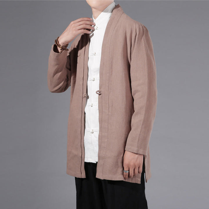 Veste kimono à manches longues pour homme, motif simple et uni, en coton et lin, avec Buddha Stones - image 22