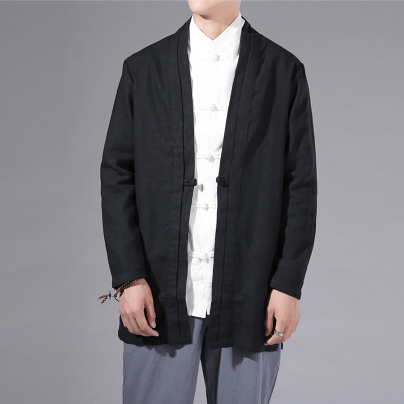 Veste kimono à manches longues pour homme, motif simple et uni, en coton et lin, avec Buddha Stones - image 18