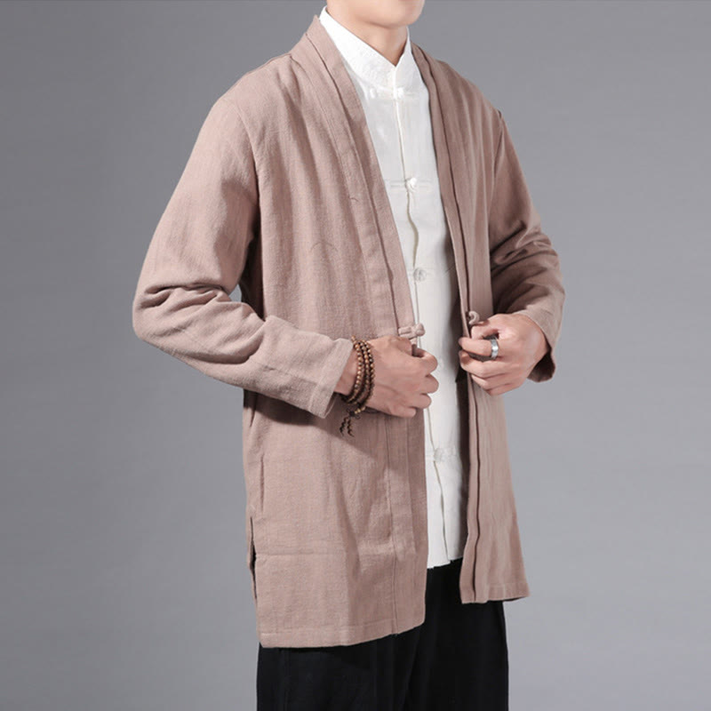 Veste kimono à manches longues pour homme, motif simple et uni, en coton et lin, avec Buddha Stones - image 25