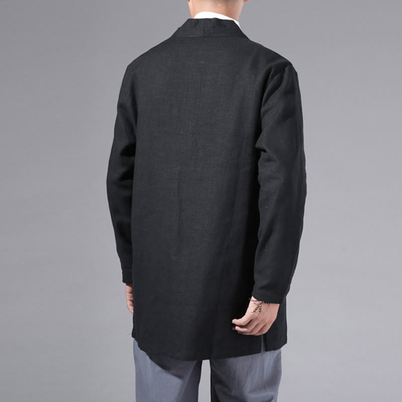 Veste kimono à manches longues pour homme, décontractée, unie, simple, en coton et lin, avec motif Buddha Stones - image 20