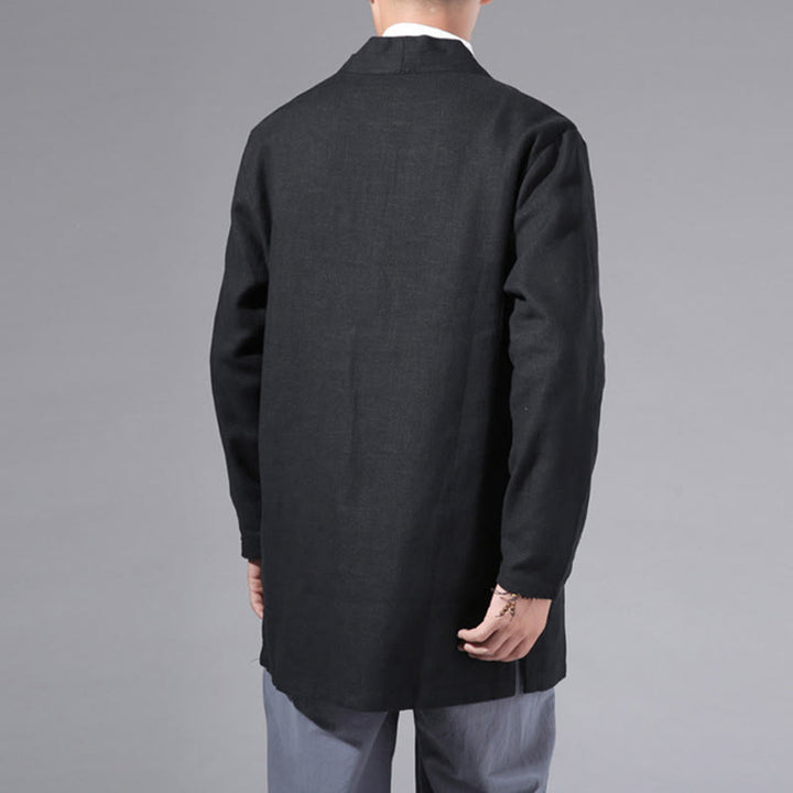 Veste kimono à manches longues pour homme, motif simple et uni, en coton et lin, avec Buddha Stones - image 19