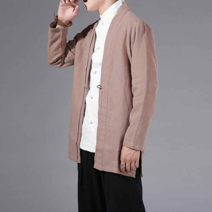 Veste kimono à manches longues pour homme, décontractée, unie, simple, en coton et lin, avec motif Buddha Stones - image 22