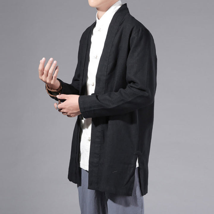 Veste kimono à manches longues pour homme, motif simple et uni, en coton et lin, avec Buddha Stones - image 16