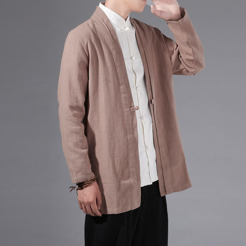 Veste kimono à manches longues pour homme, décontractée, unie, simple, en coton et lin, avec motif Buddha Stones - Blé - US/UK/AU42，EU52 (3XL) - image 21