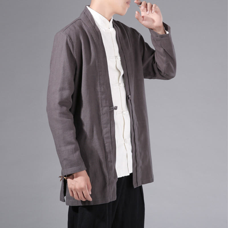 Veste kimono à manches longues pour homme, motif simple et uni, en coton et lin, avec Buddha Stones - image 31