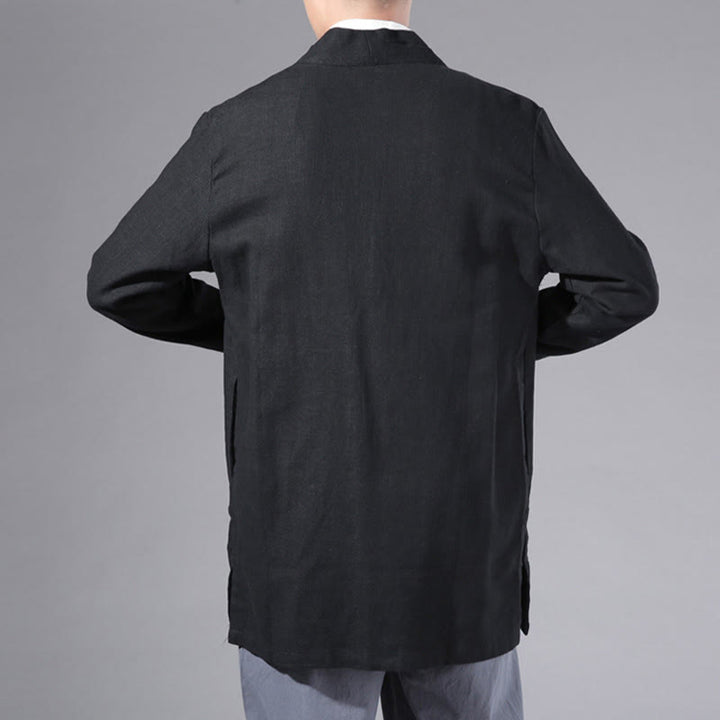 Veste kimono à manches longues pour homme, décontractée, unie, simple, en coton et lin, avec motif Buddha Stones - image 15