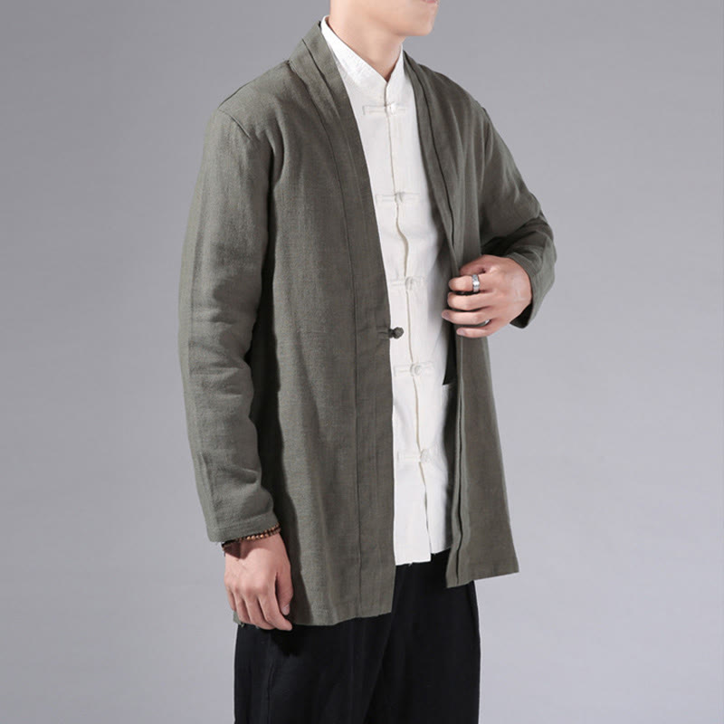 Veste kimono à manches longues pour homme, motif simple et uni, en coton et lin, avec Buddha Stones - image 5