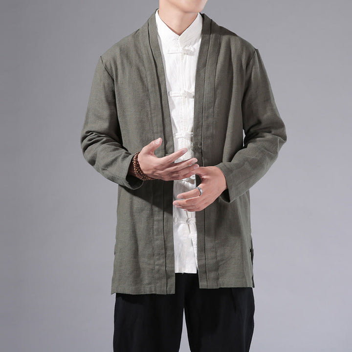 Veste kimono à manches longues pour homme, décontractée, unie, simple, en coton et lin, avec motif Buddha Stones - Vert foncé - US/UK/AU42，EU52 (3XL) - image 1