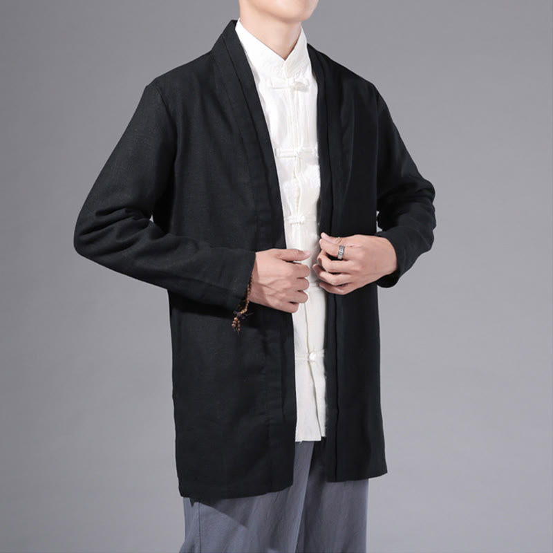Veste kimono à manches longues pour homme, motif simple et uni, en coton et lin, avec Buddha Stones - image 15