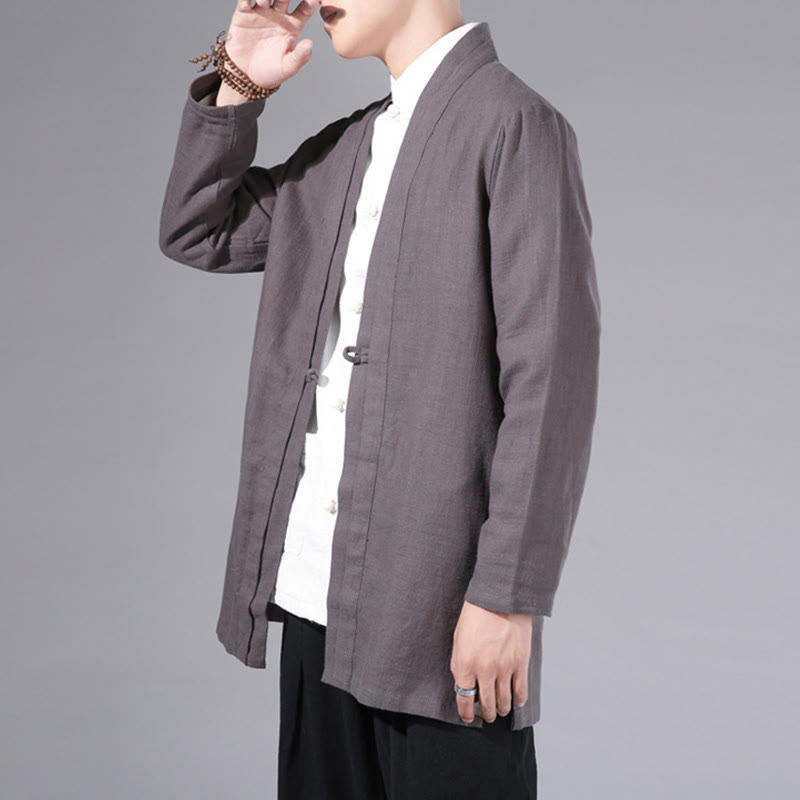 Veste kimono à manches longues pour homme, décontractée, unie, simple, en coton et lin, avec motif Buddha Stones - image 30